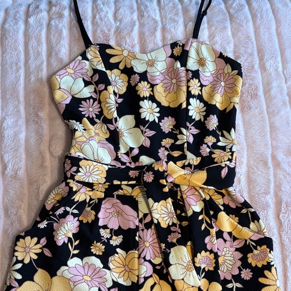 Emerald Sundae Pants - Emerald Sundae Black Floral Jumpsuit with Yellow & Pink Flowers